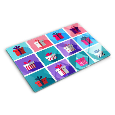 Schneidebrett Glas mit Geschenkaufdrucken in verschiedenen Farben