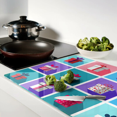 Schneidebrett Glas mit Geschenkaufdrucken in verschiedenen Farben