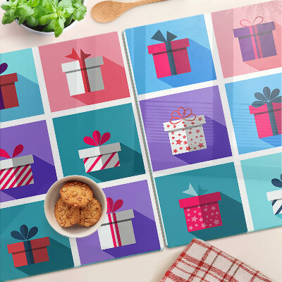 Schneidebrett Glas mit Geschenkaufdrucken in verschiedenen Farben