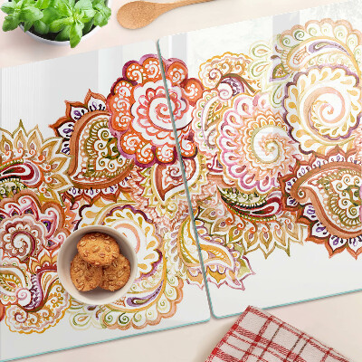 Glas-Schneidebrett mit Paisley-Muster in Rot- und Goldtönen
