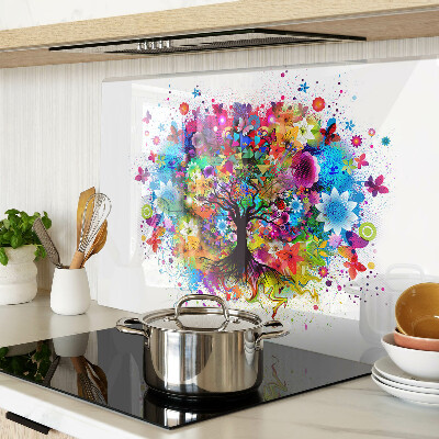 Schneidebrett Glas mit farbenfrohem Baum-des-Lebens-Motiv