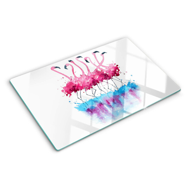 Schneidebrett Glas mit Flamingo-Motiv im Aquarellstil