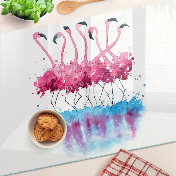 Schneidebrett glas Flamingos im Aquarellstil