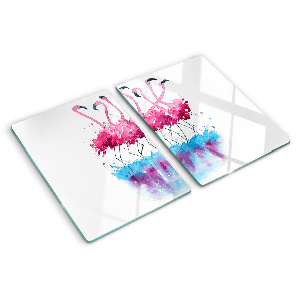 Schneidebrett glas Flamingos im Aquarellstil