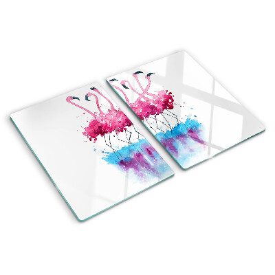 Schneidebrett Glas mit Flamingo-Motiv im Aquarellstil