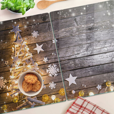 Glas schneidebrett Weihnachtsbaum mit Schmuck