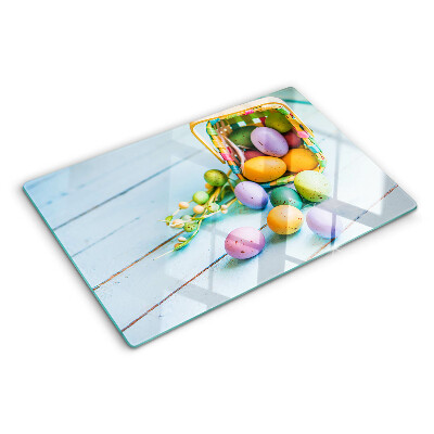 Schneidebrett Glas mit Motiv bunter Ostereier in einem Korb