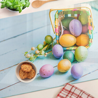 Schneidebrett Glas mit Motiv bunter Ostereier in einem Korb