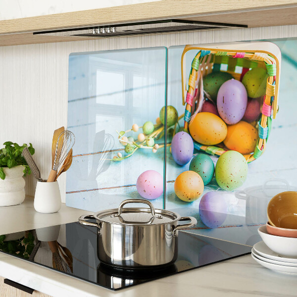 Schneidebrett Glas mit Motiv bunter Ostereier in einem Korb