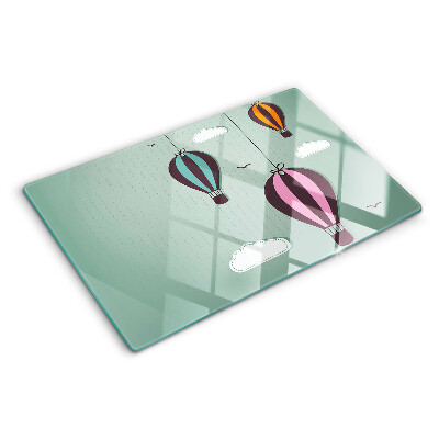 Schneidebrett Glas mit Motiv von Heißluftballons