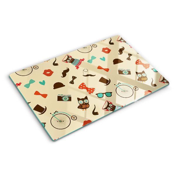 Glas schneidebrett Kätzchen und Retro-Accessoires