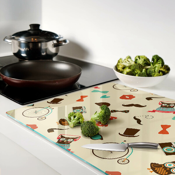 Glas schneidebrett Kätzchen und Retro-Accessoires