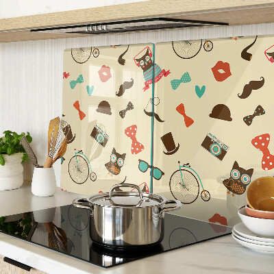 Glas schneidebrett Kätzchen und Retro-Accessoires