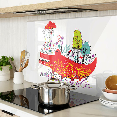 Glas Schneidebrett mit Motiv eines Krokodils in einer farbenfrohen Umgebung