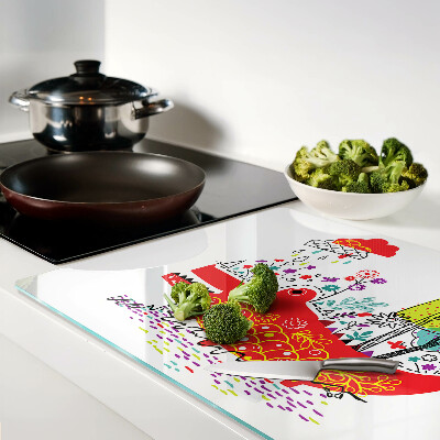 Glas Schneidebrett mit Motiv eines Krokodils in einer farbenfrohen Umgebung