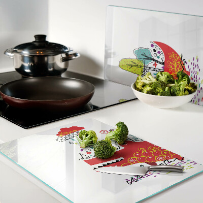 Glas Schneidebrett mit Motiv eines Krokodils in einer farbenfrohen Umgebung