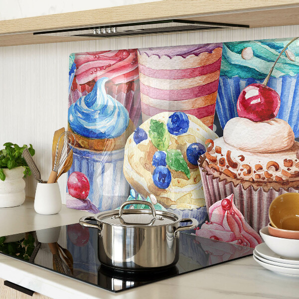 Schneidebrett mit Motiv aus Cupcakes und buntem Gebäck