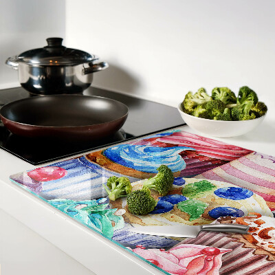 Schneidebrett Cupcakes und buntes Gebäck