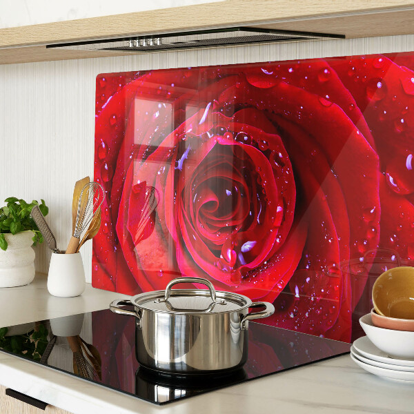 Schneidebrett Rote Rose mit Wassertropfen