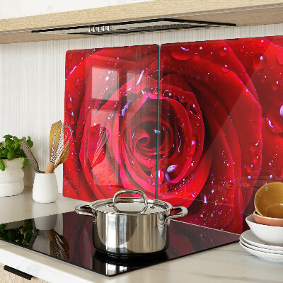 Schneidebrett mit Motiv rote Rose und Wassertropfen