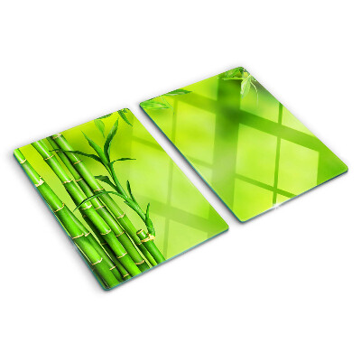 Schneidebrett Glas mit Bambusmotiv auf grünem Hintergrund