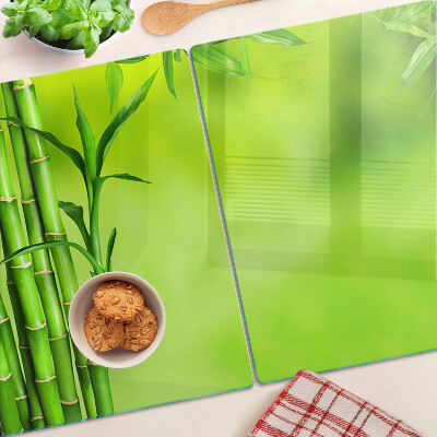 Schneidebrett Glas mit Bambusmotiv auf grünem Hintergrund