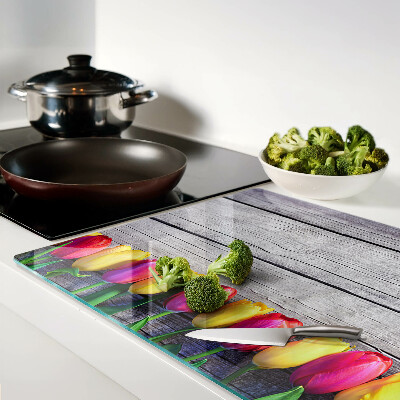 Schneidebrett glas Tulpen auf Holzgrund