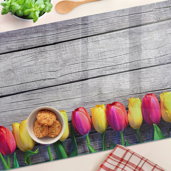 Schneidebrett Glas mit Tulpenmotiv auf Holzgrund