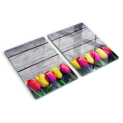 Schneidebrett glas Tulpen auf Holzgrund