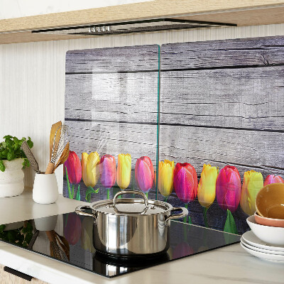 Schneidebrett Glas mit Tulpenmotiv auf Holzgrund