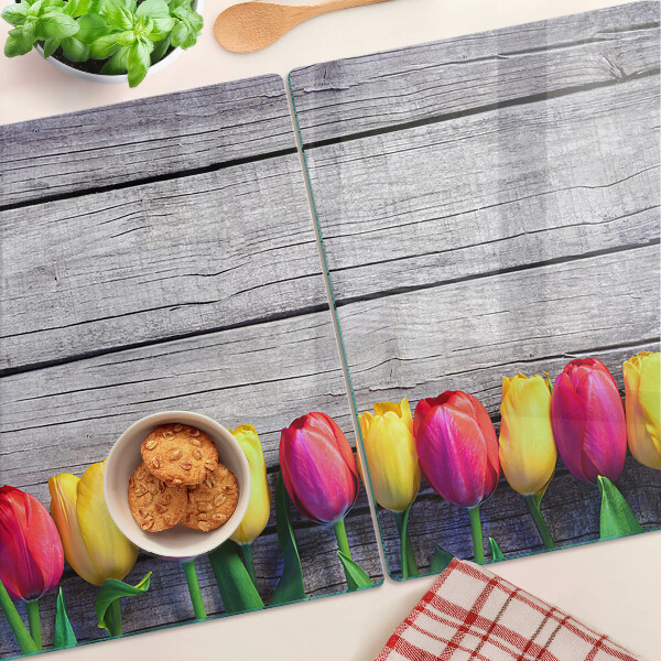 Schneidebrett glas Tulpen auf Holzgrund