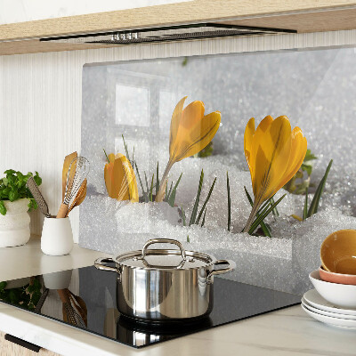 Schneidebrett Krokusse im Schnee