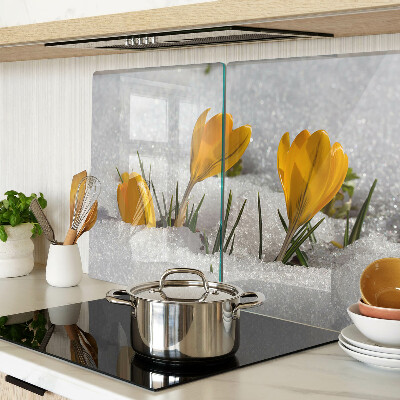 Schneidebrett mit Motiv 'Krokusse im Schnee'