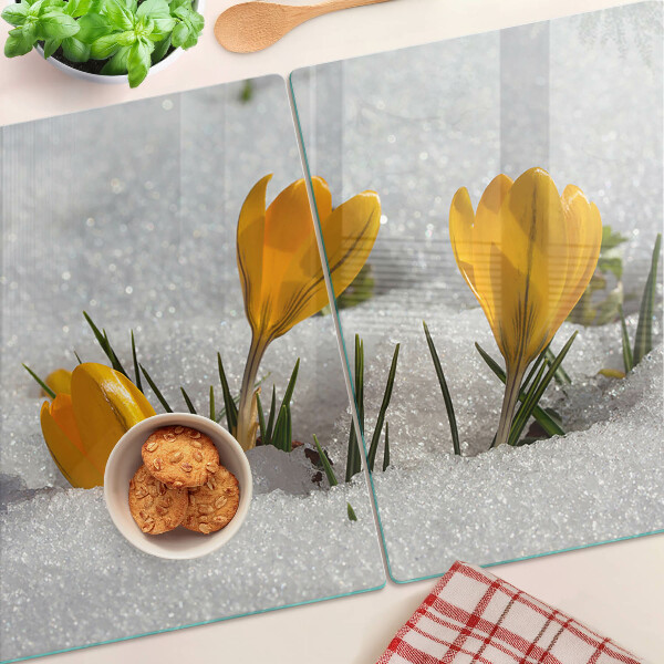 Schneidebrett mit Motiv 'Krokusse im Schnee'