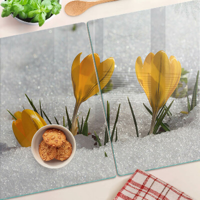 Schneidebrett mit Motiv 'Krokusse im Schnee'