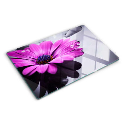 Glas schneidebrett Lila Blume mit Wassertropfen