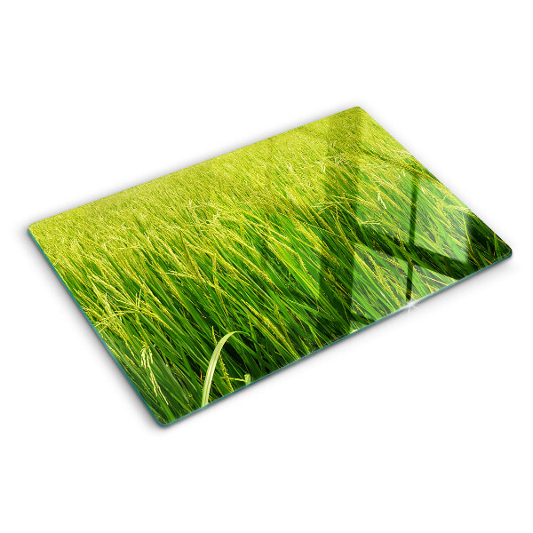 Schneidebrett Glas mit Motiv einer grünen Graswiese