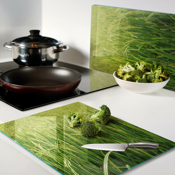 Schneidebrett Glas mit Motiv einer grünen Graswiese