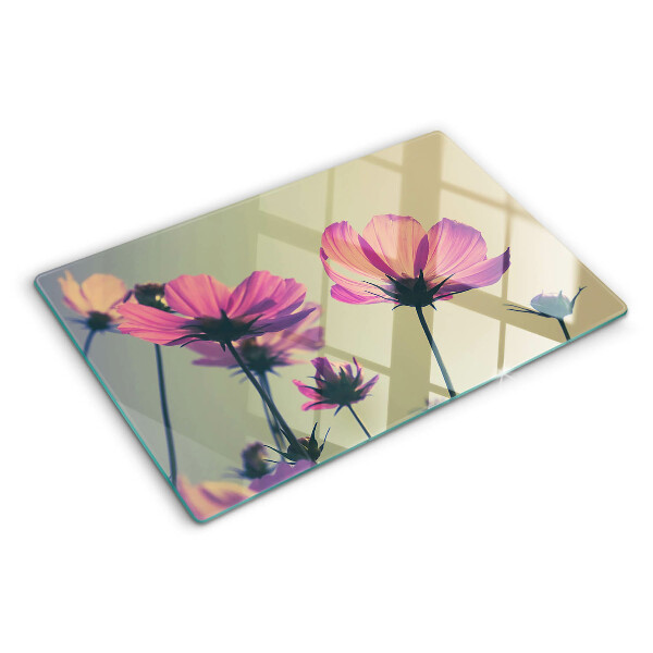 Glas-Schneidebrett mit Blumenmotiv in Pastellfarben
