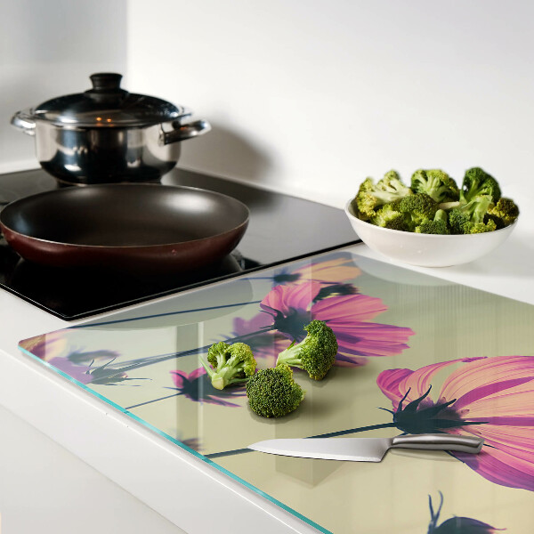 Glas-Schneidebrett mit Blumenmotiv in Pastellfarben