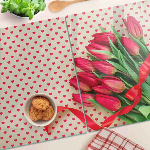 Schneidebrett Tulpen mit Herzen und Schleifen