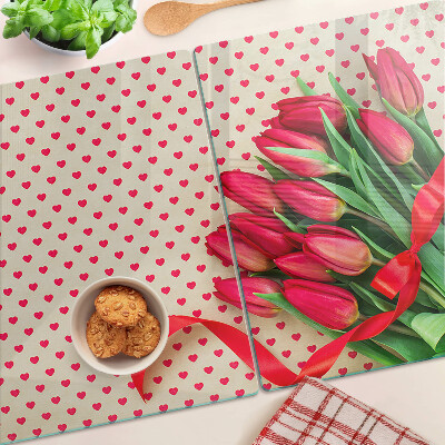 Schneidebrett Tulpen mit Herzen und Schleifen