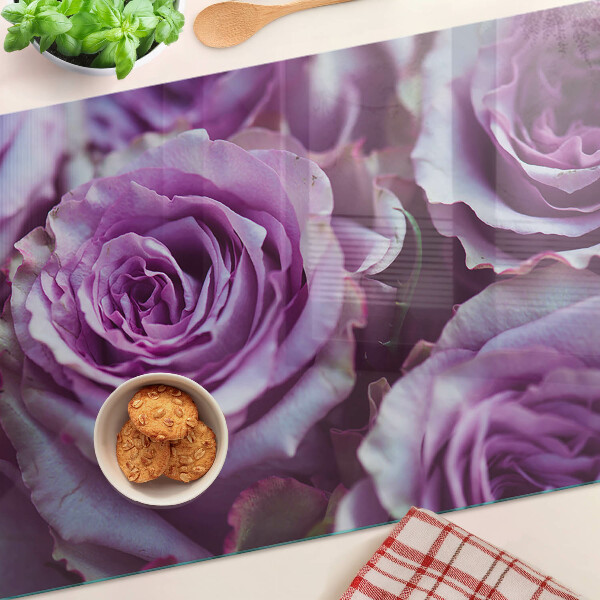 Schneidebrett glas Rosen in Lilatönen