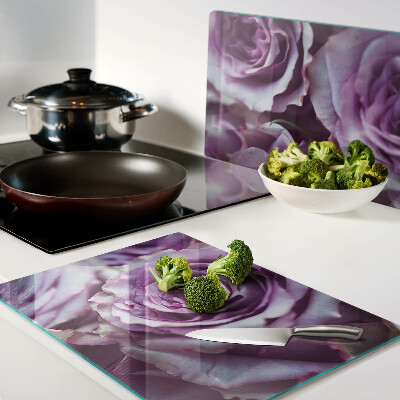 Schneidebrett glas Rosen in Lilatönen