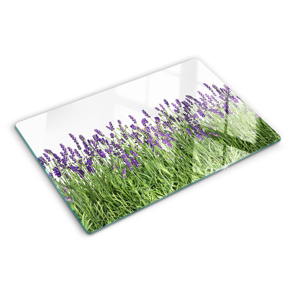 Schneidebrett Glas mit Motiv eines Lavendelfeldes in der Sonne