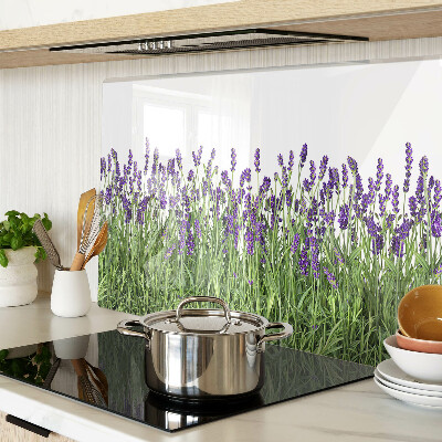 Schneidebrett Glas mit Motiv eines Lavendelfeldes in der Sonne