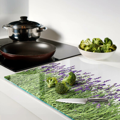 Schneidebrett glas Lavendelfeld in der Sonne