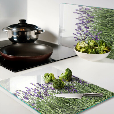 Schneidebrett glas Lavendelfeld in der Sonne