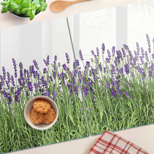 Schneidebrett glas Lavendelfeld in der Sonne