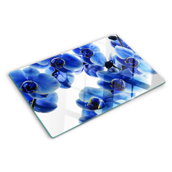 Schneidebrett Glas mit blauem Orchideenmotiv